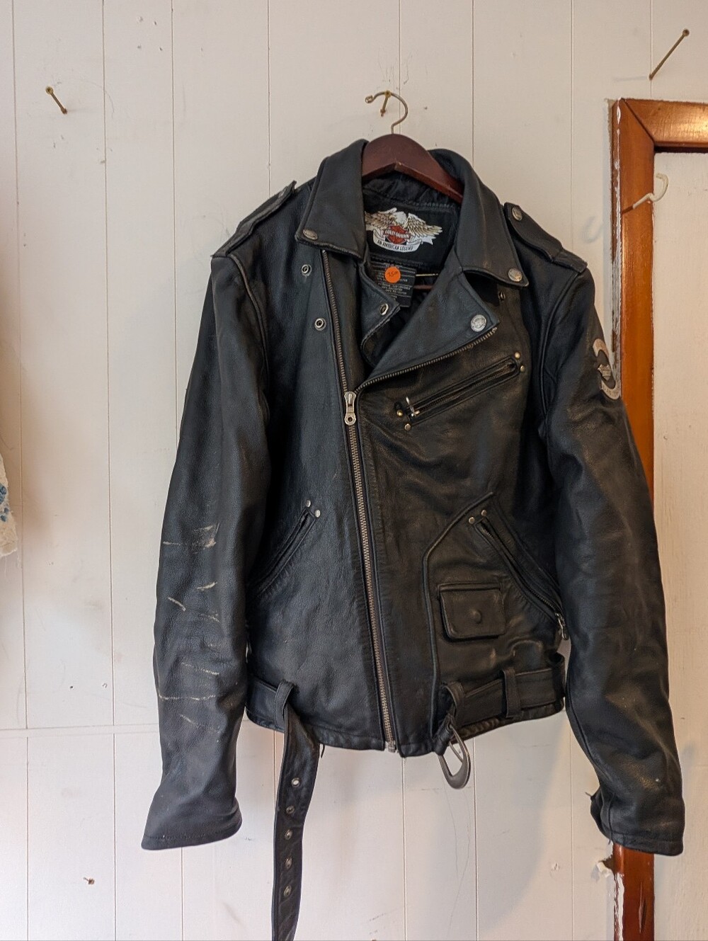 Harley-Davidson Black Embossed Eagle Lace-Up Leather Jacket - Picture 2 of 5